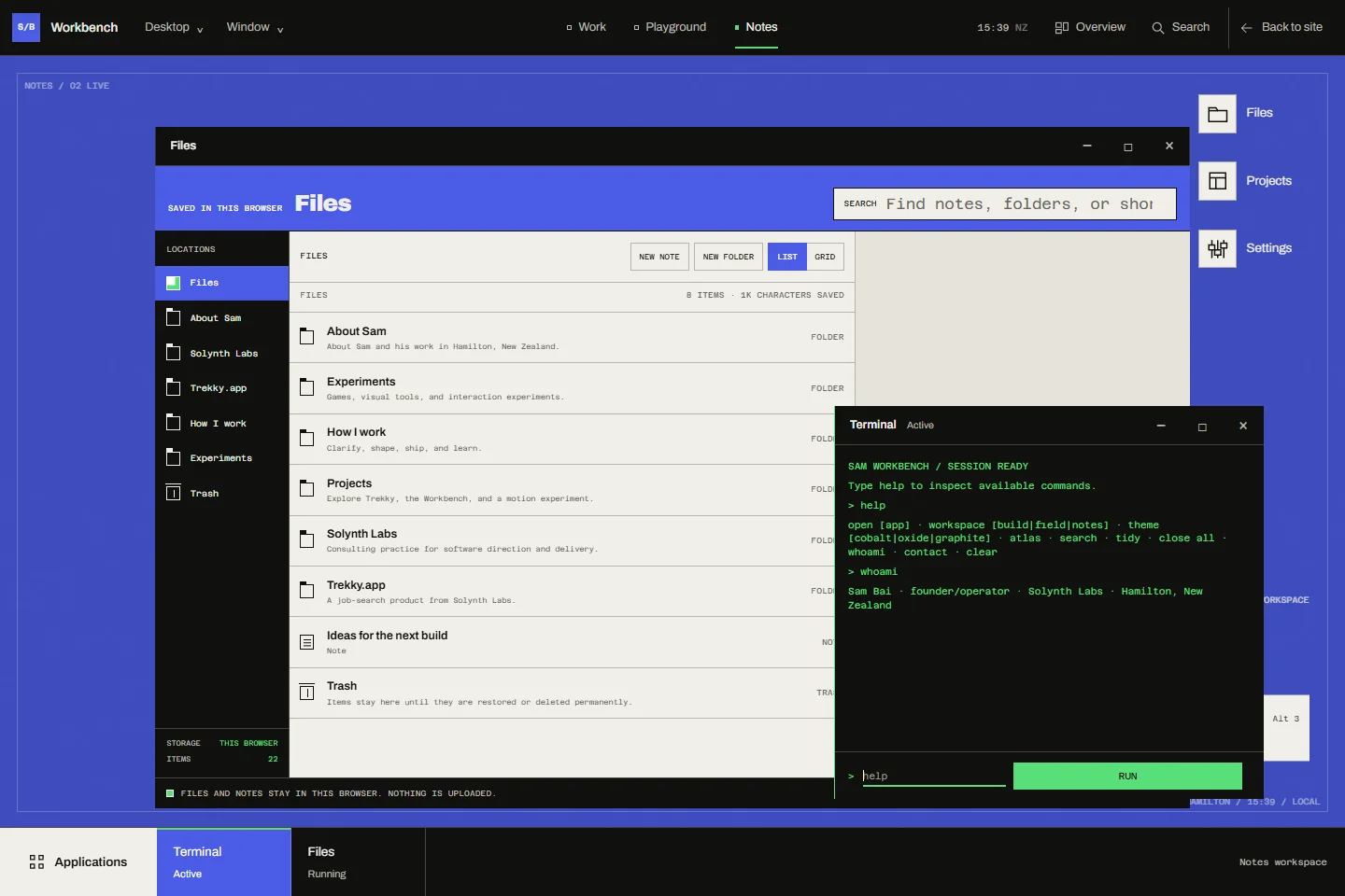The actual BaiOS Workbench desktop with its working applications and workspace navigation
